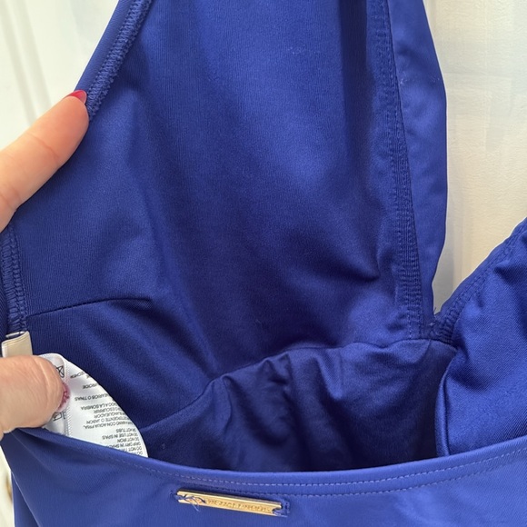 NEW Michael Kors Tie Halter Plunge One Piece Swimsuit Cobalt Blue 8 - Picture 9 of 11